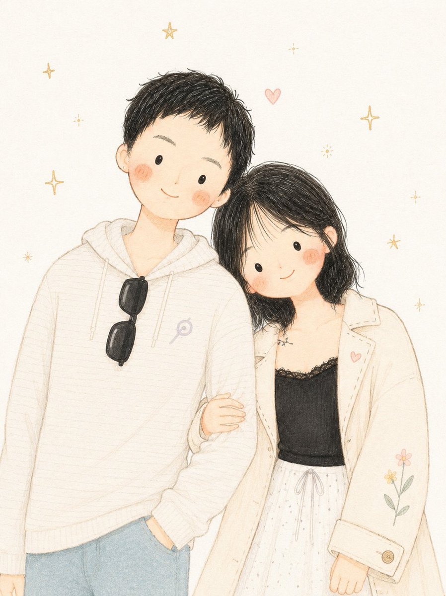 Minimalist Anime Couple Watercolor Illustration AI image template preview