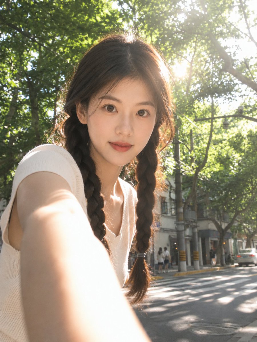 Sun-Drenched Candid Selfie Portrait AI image template preview