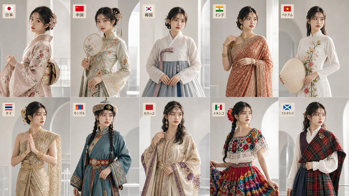 Global Traditional Fashion Collage AI image template preview