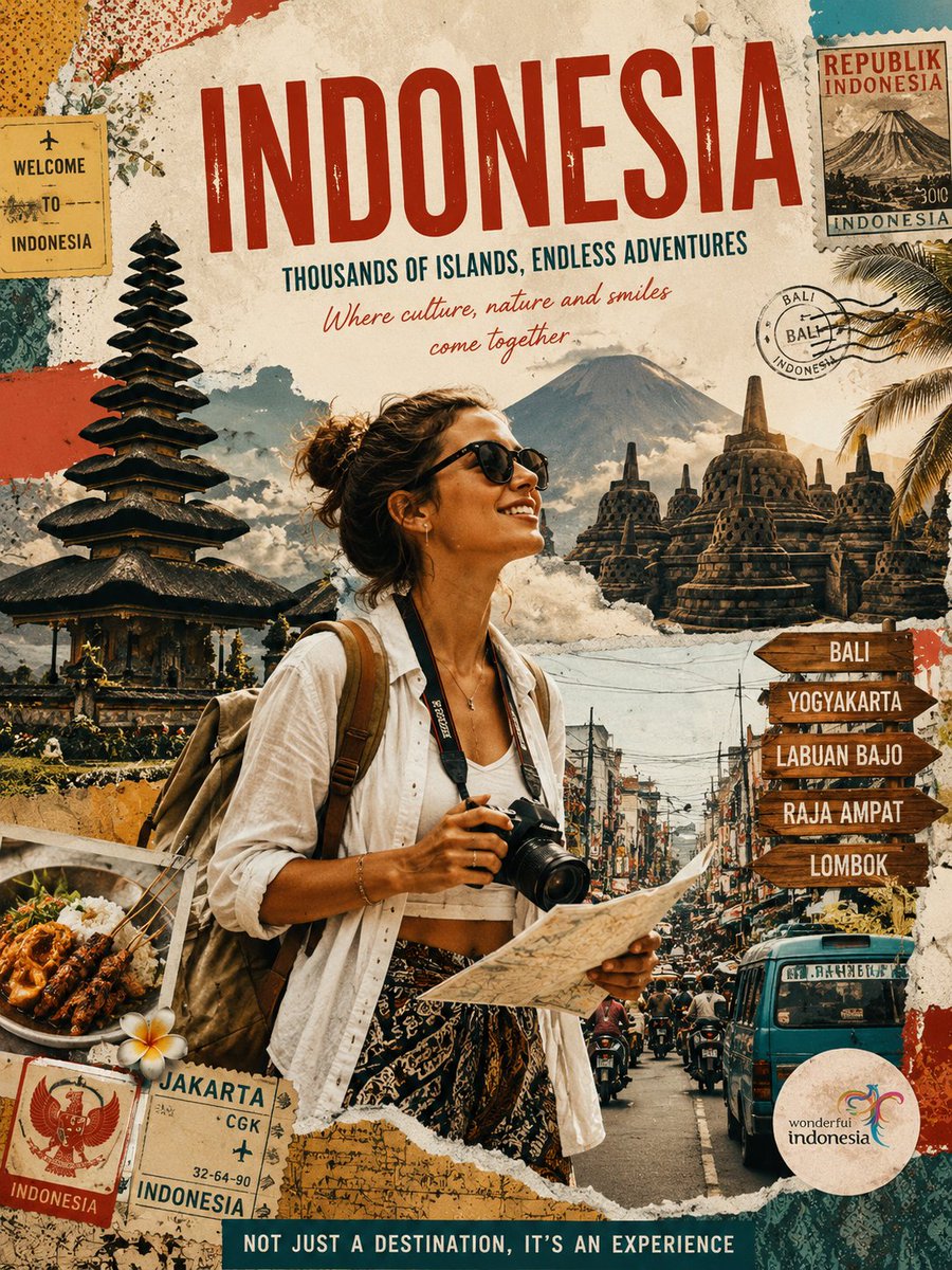 Vintage Indonesia Travel Collage Poster AI image template preview