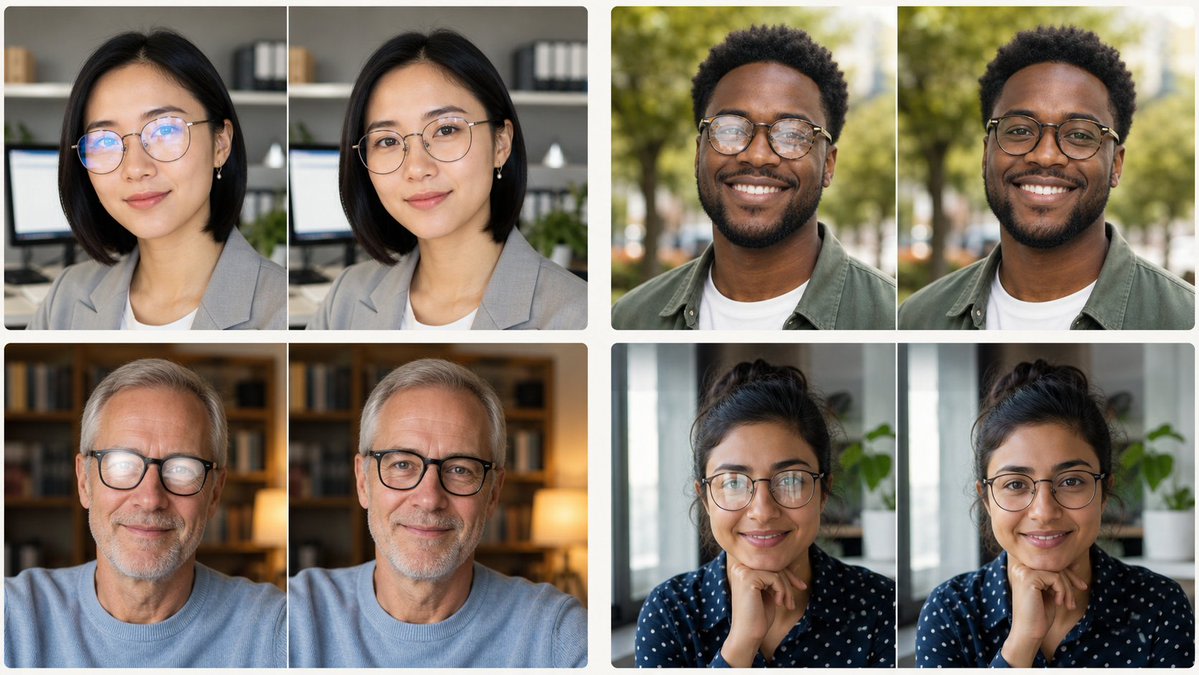 Glasses Glare Removal Portrait Collage AI image template preview