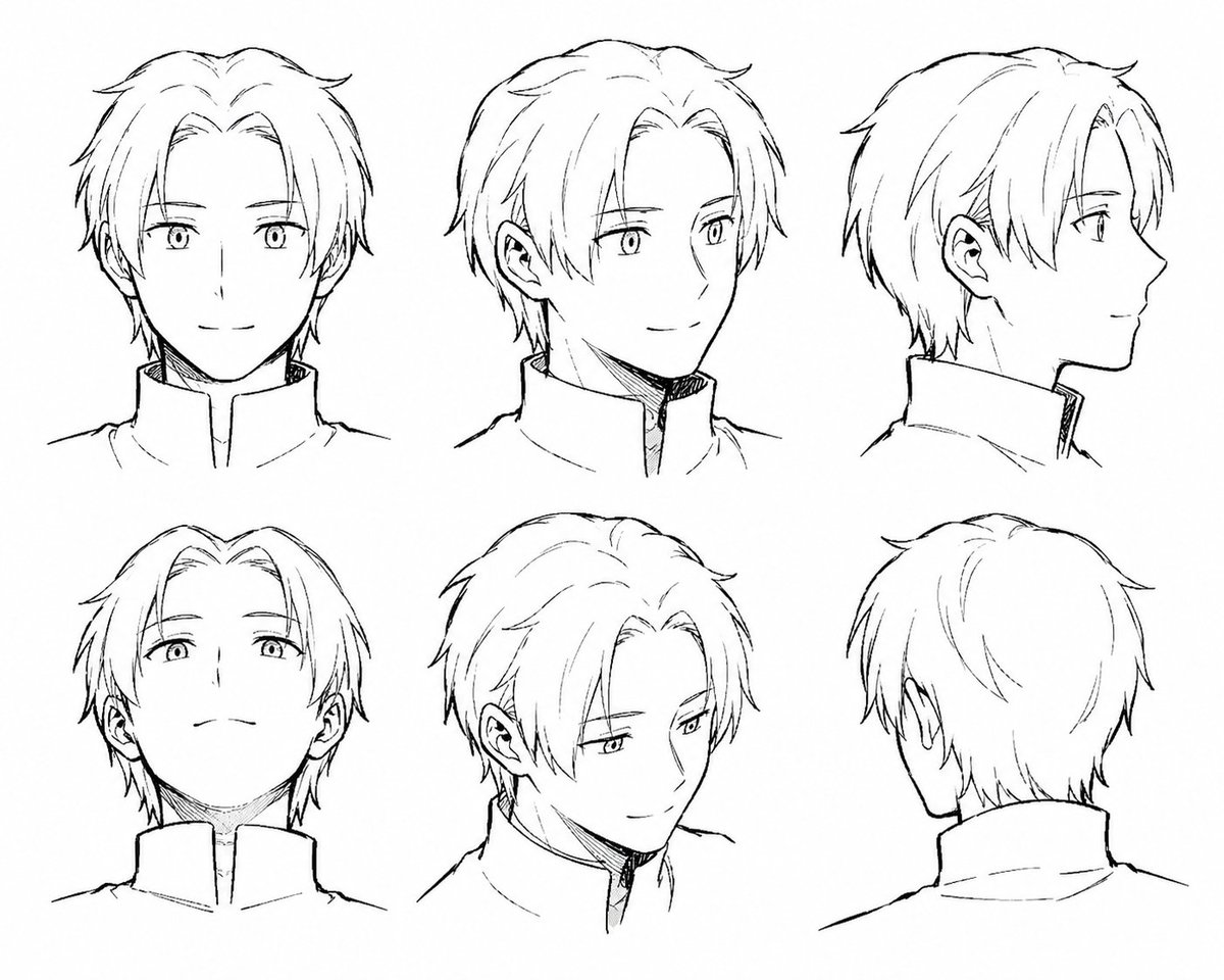Manga Male Hairstyle Reference Sheet AI image template preview