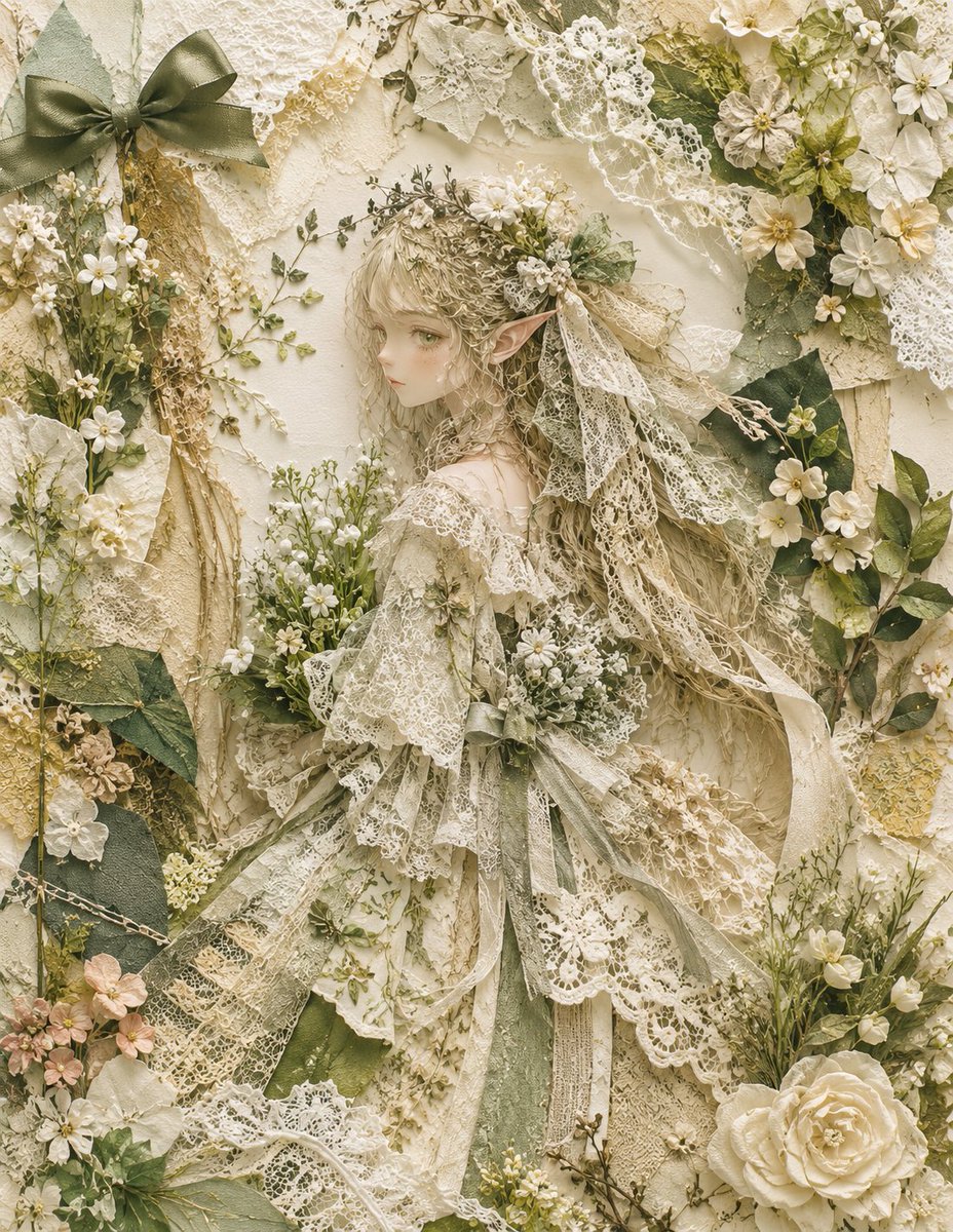 Textile Collage Elf Maiden AI image template preview