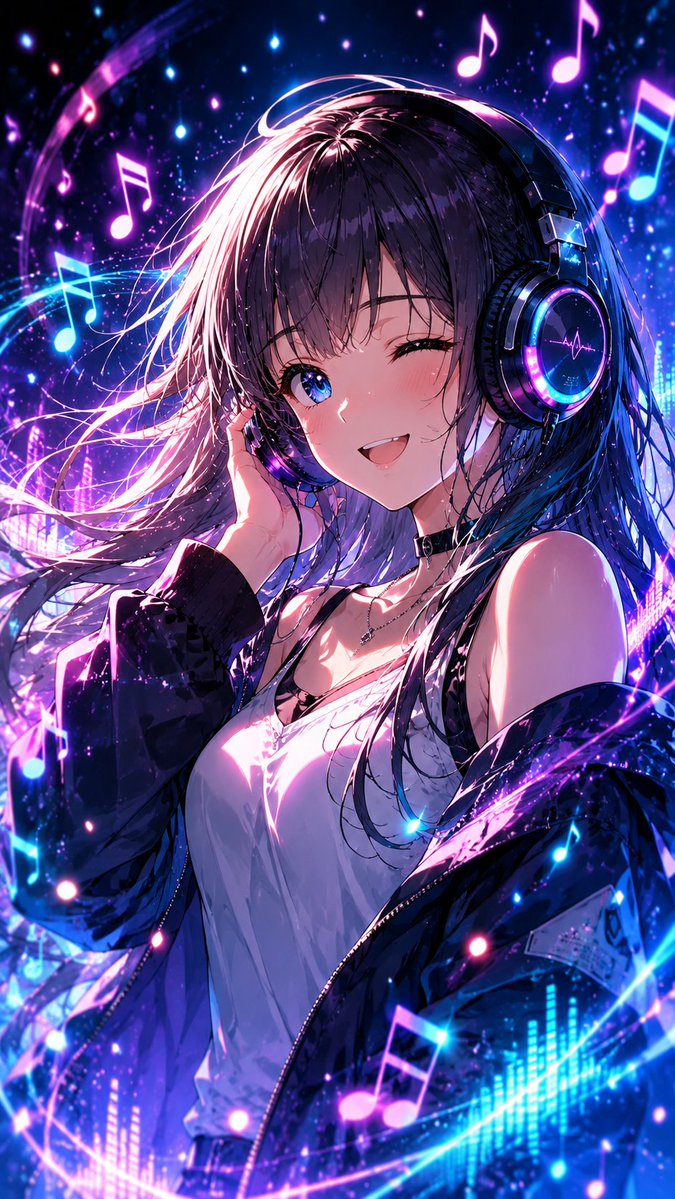 Neon Anime DJ Girl AI image template preview