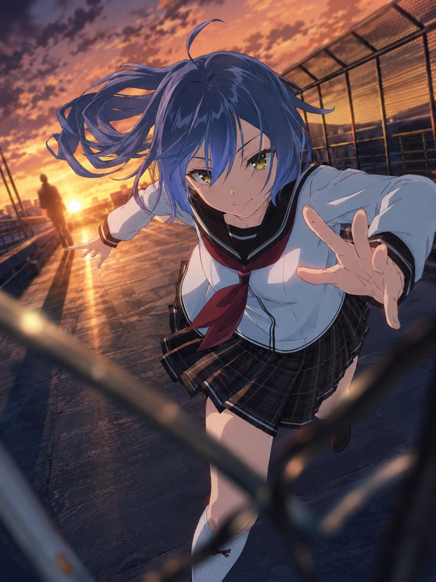 Dynamic Anime Rooftop Action Scene AI image template preview