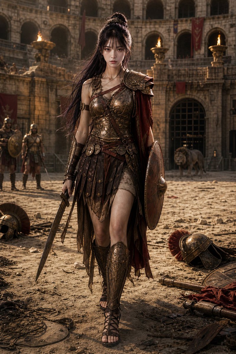 Female Gladiator in Roman Arena AI image template preview