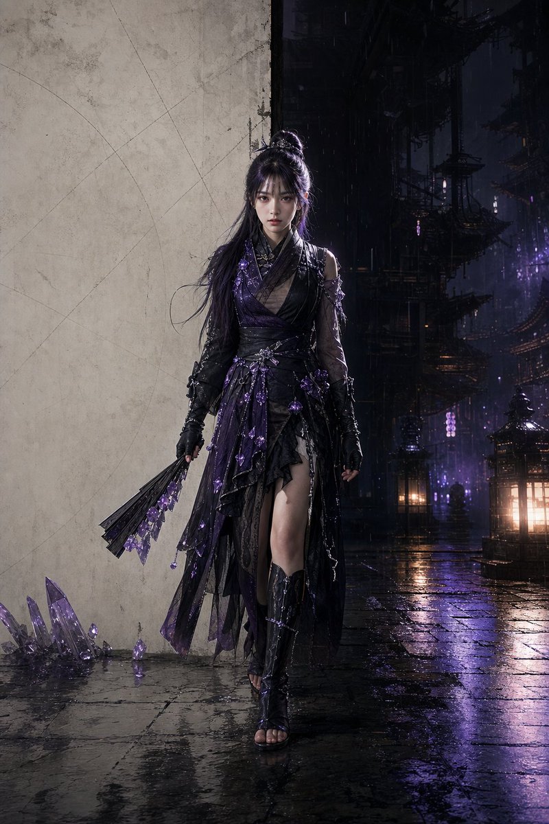 Rainy Violet Assassin Portrait AI image template preview