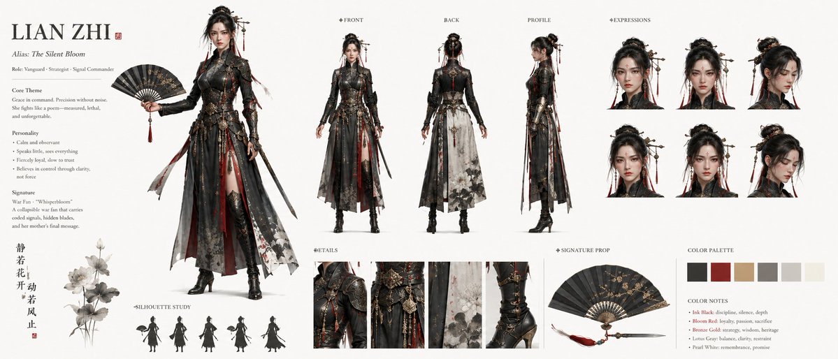 Lian Zhi Dark Fantasy Character Sheet AI image template preview