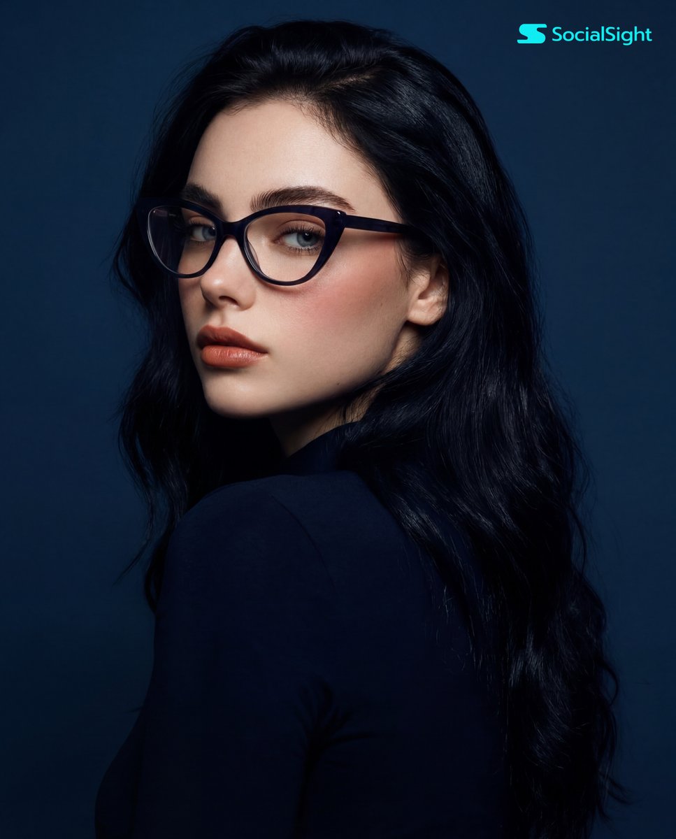 Dramatic Studio Portrait with Cat-Eye Glasses AI image template preview