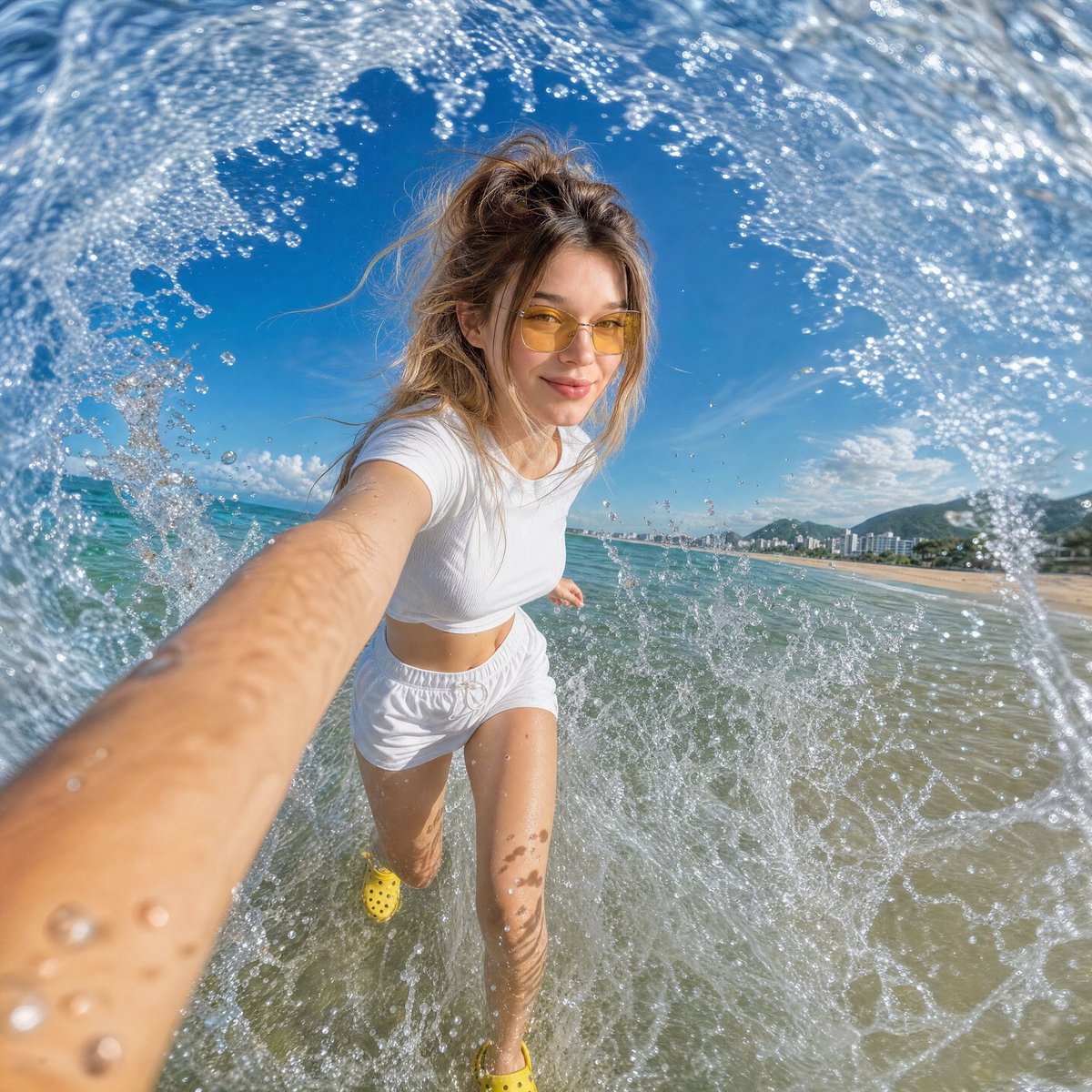Dynamic Beach Action Selfie AI image template preview