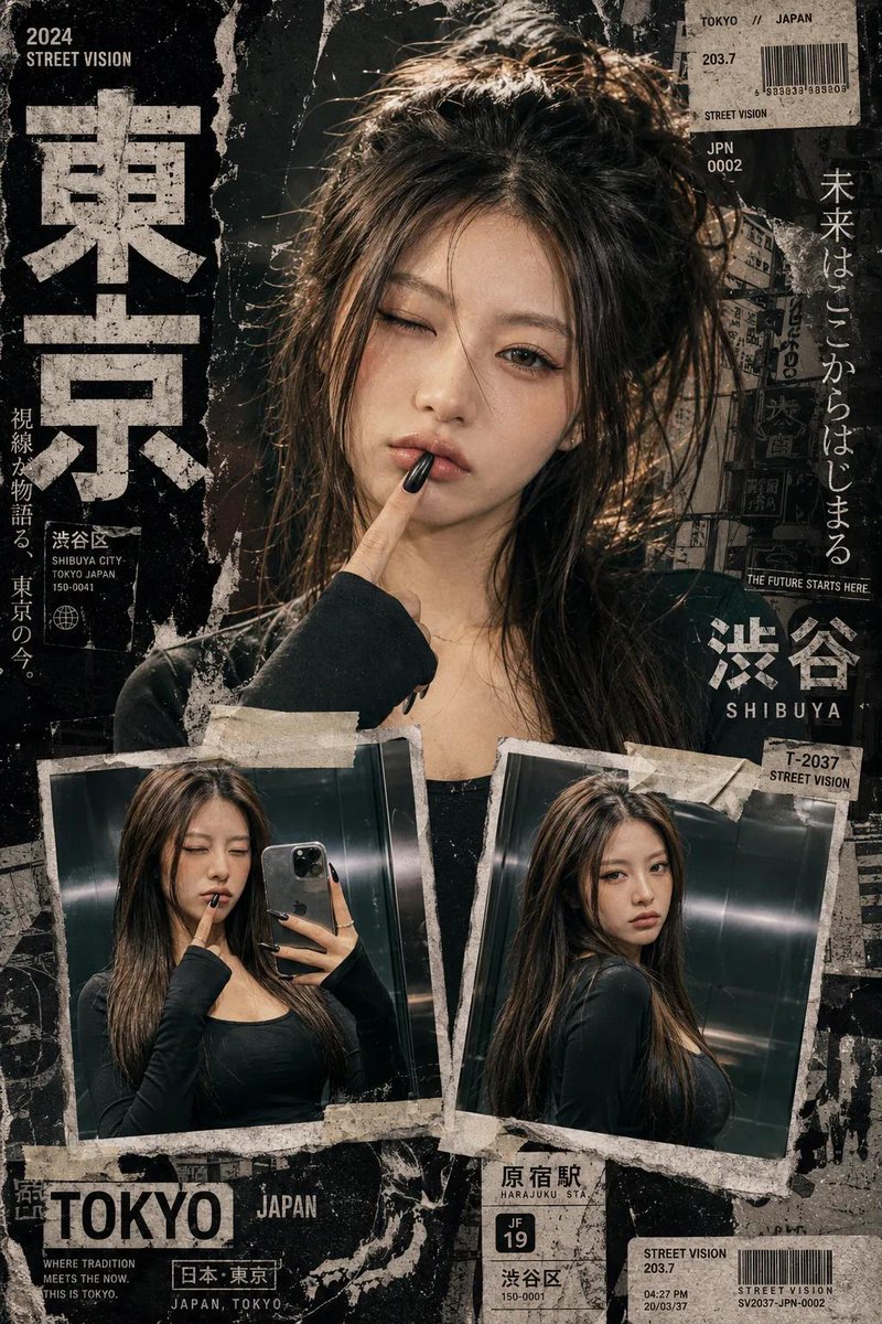 Y2K Japanese Street Editorial Collage AI image template preview