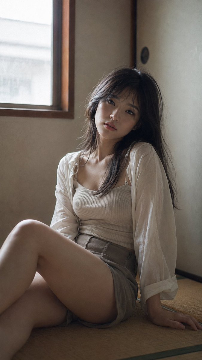 Minimalist Japanese Washitsu Indoor Portrait AI image template preview
