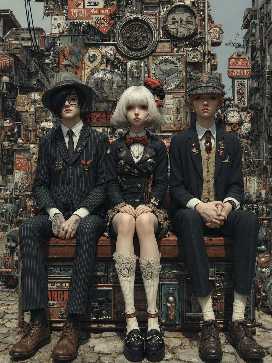 Steampunk Trio Portrait AI image template preview