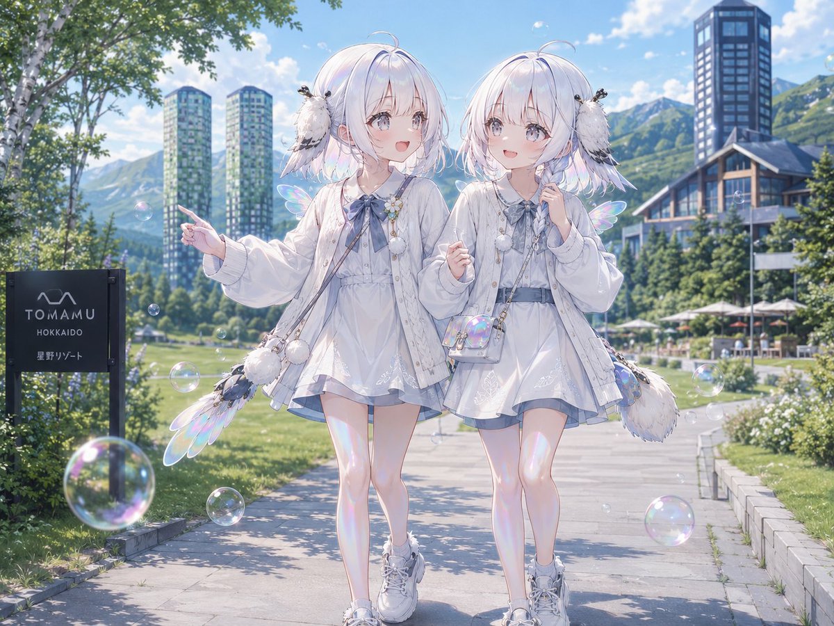 Twin Soap Bubble Birds at Tomamu AI image template preview