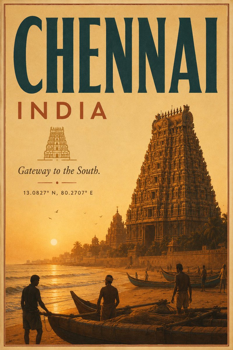 Vintage Chennai Travel Poster AI image template preview
