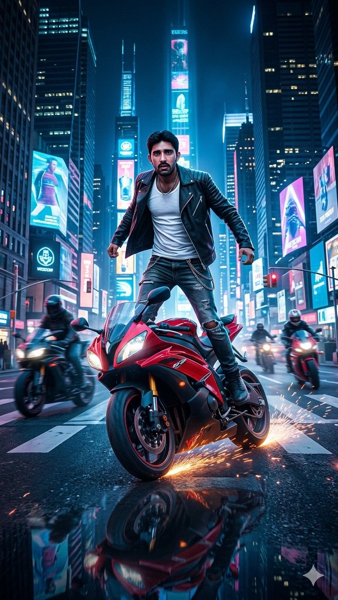 Neon City Superbike Stunt AI image template preview