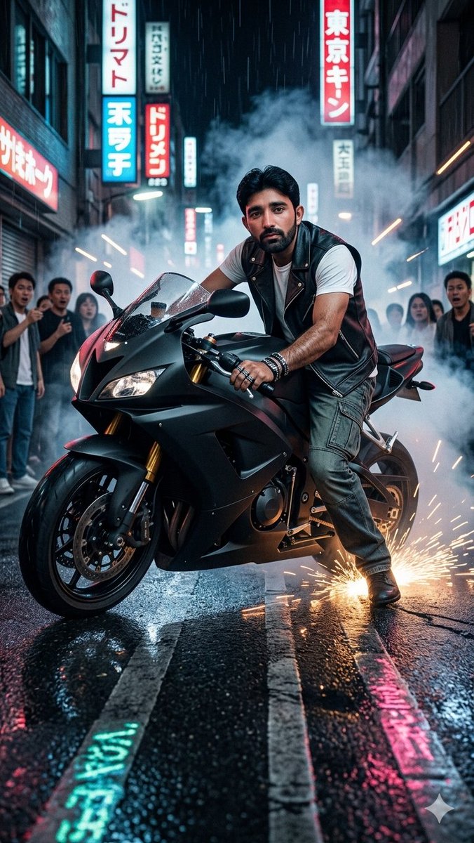 Tokyo Neon Motorcycle Drift AI image template preview