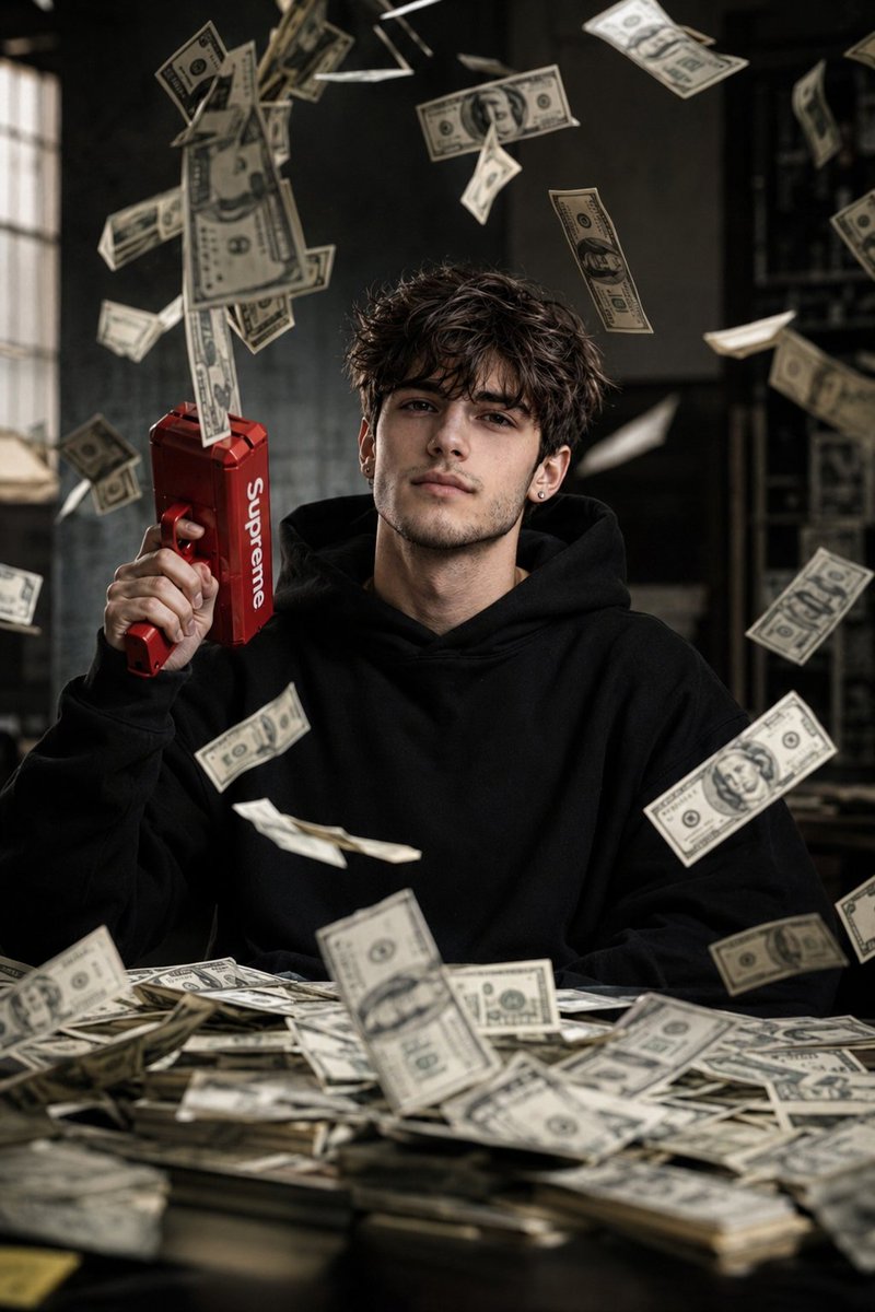 Cinematic Raining Money Portrait AI image template preview