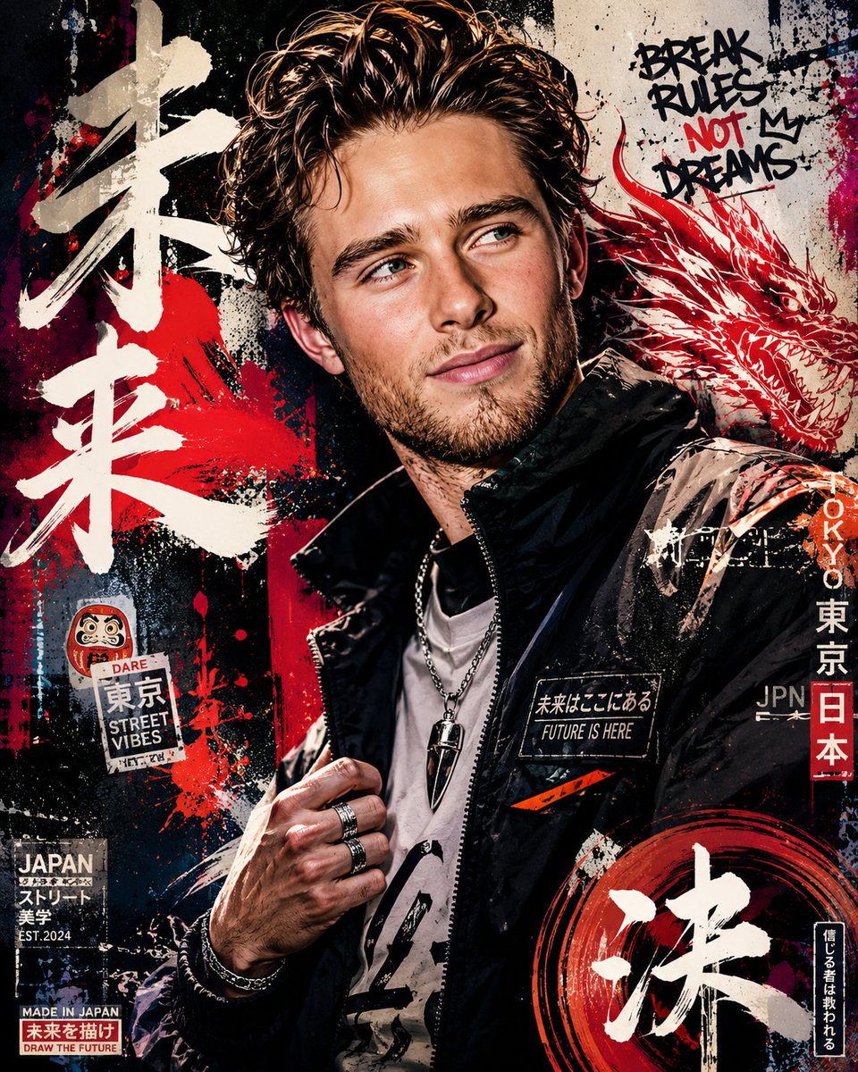 Japanese Graffiti Poster Art AI image template preview