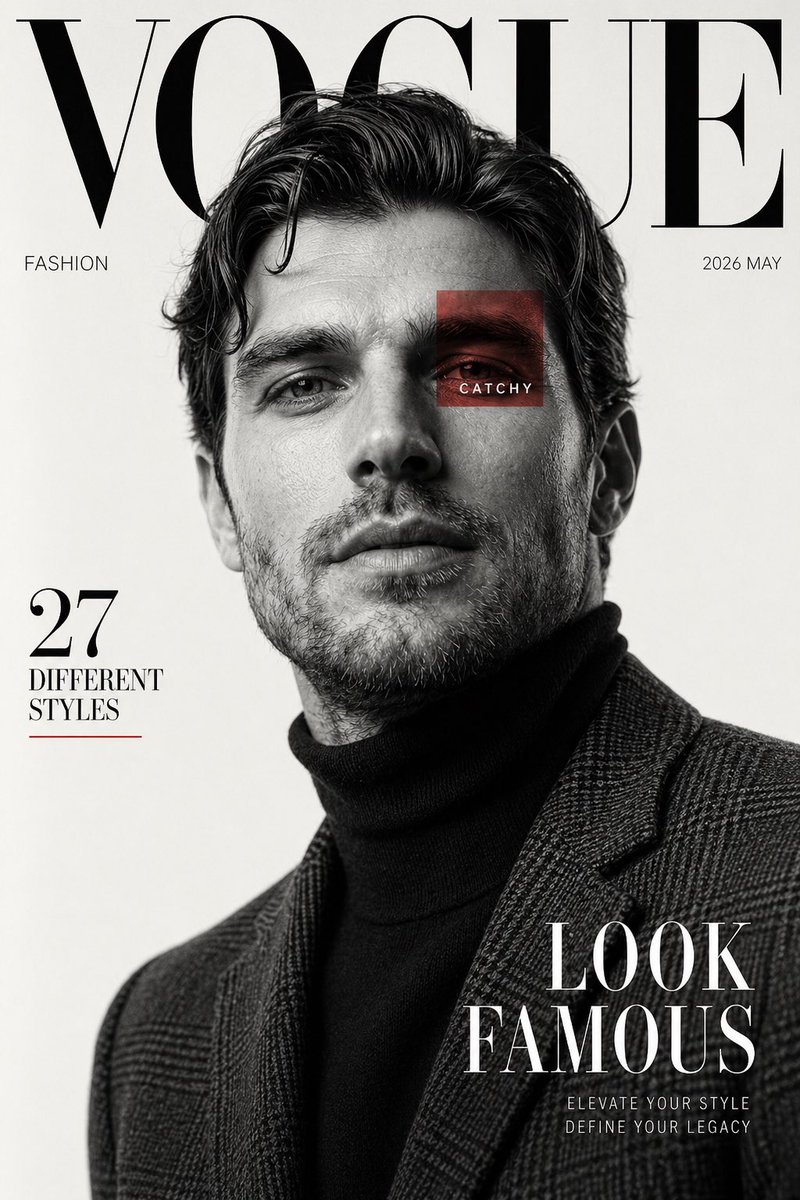 Black and White Fashion Magazine Cover AI image template preview