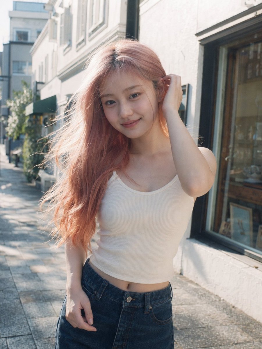 Candid Pink-Haired Street Portrait AI image template preview