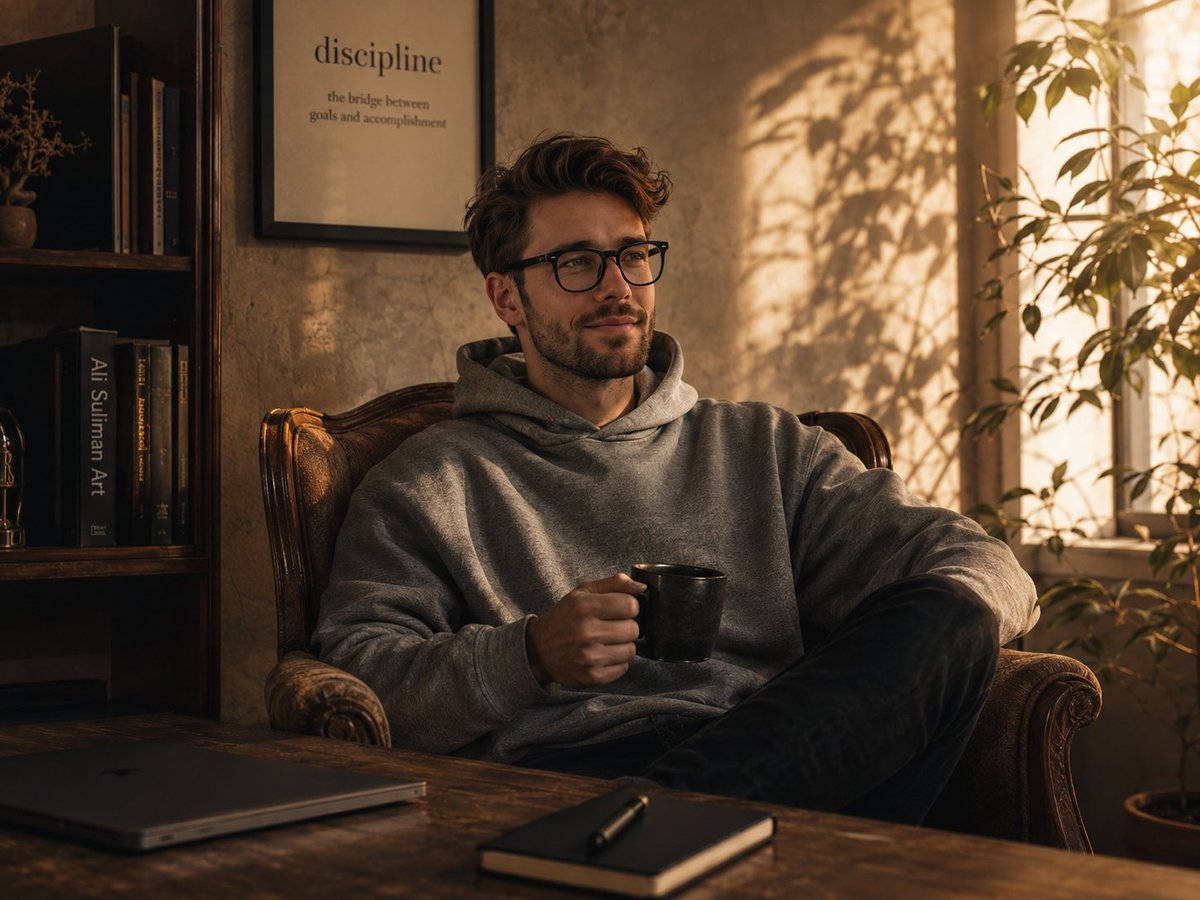 Golden Hour Intellectual Study Portrait AI image template preview