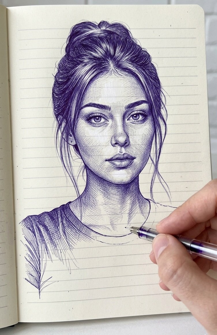 Notebook Ink Sketch Transformation AI image template preview