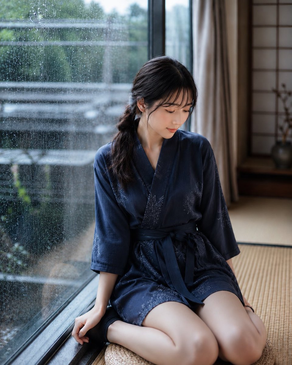 Rainy Day Japanese Inn Portrait AI image template preview