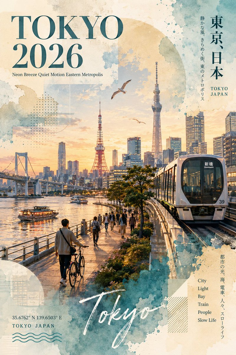 Tokyo Watercolor Travel Poster AI image template preview