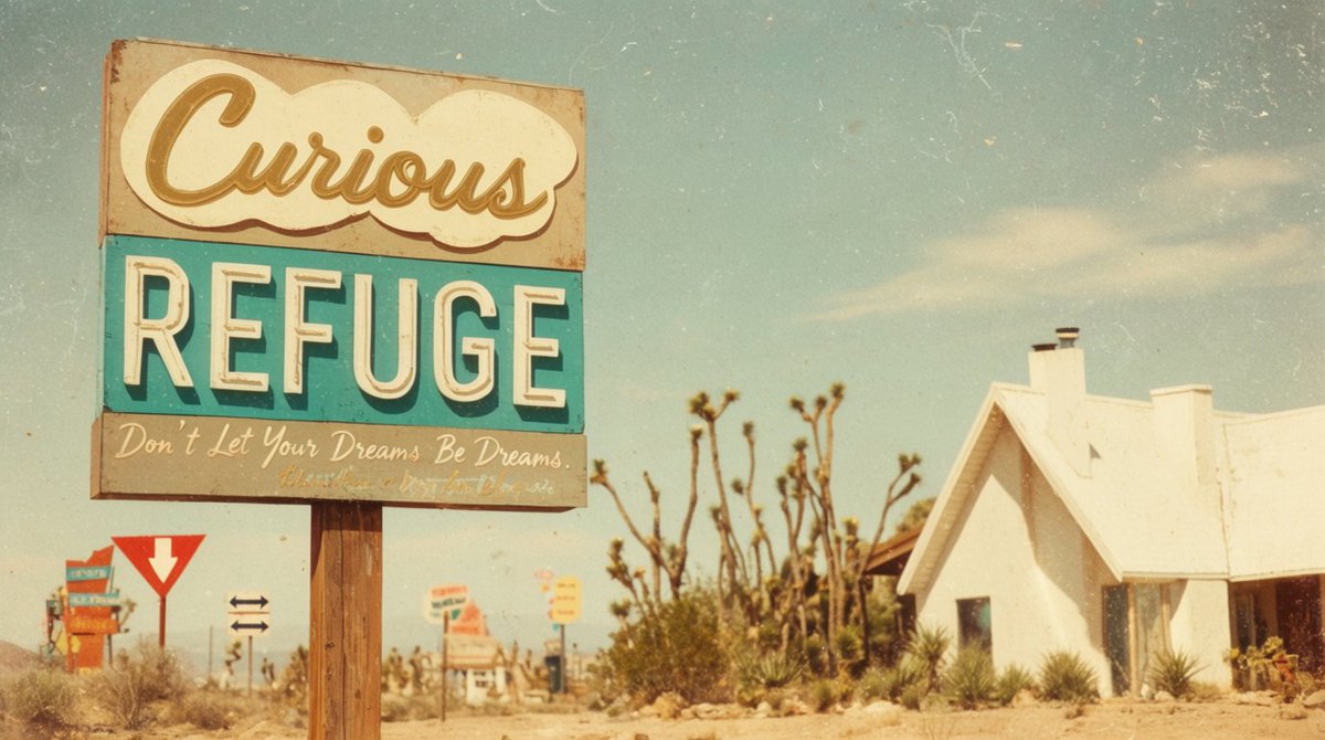 Vintage Desert Refuge Road Sign AI image template preview