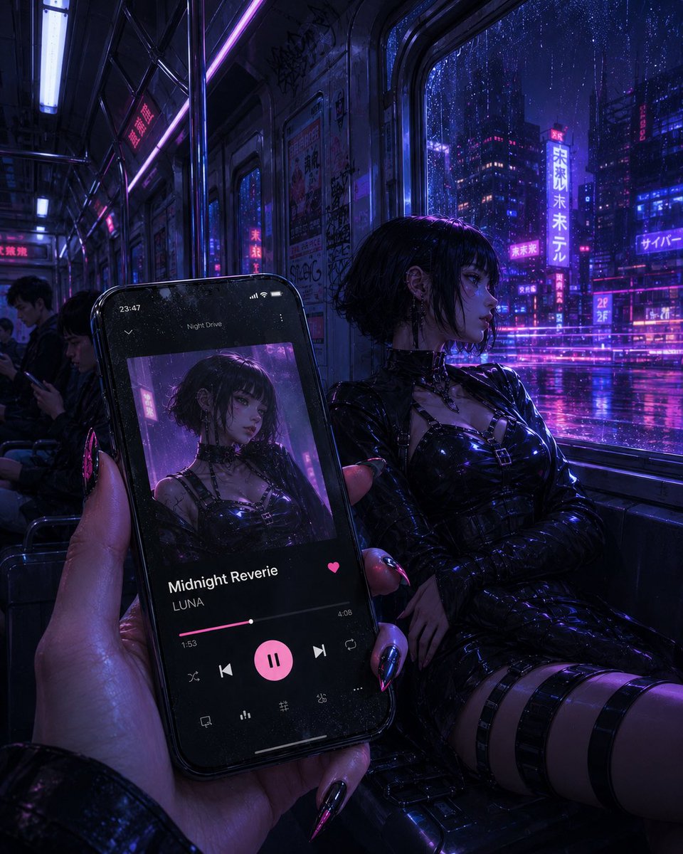 Cyberpunk Subway Music Player AI image template preview