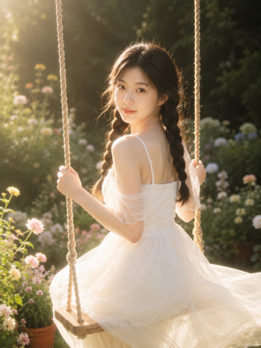 Dreamy Garden Swing Portrait AI image template preview