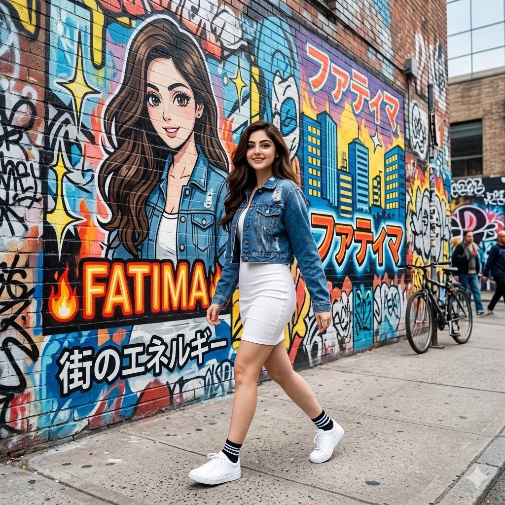 Graffiti Wall Urban Fashion Portrait AI image template preview
