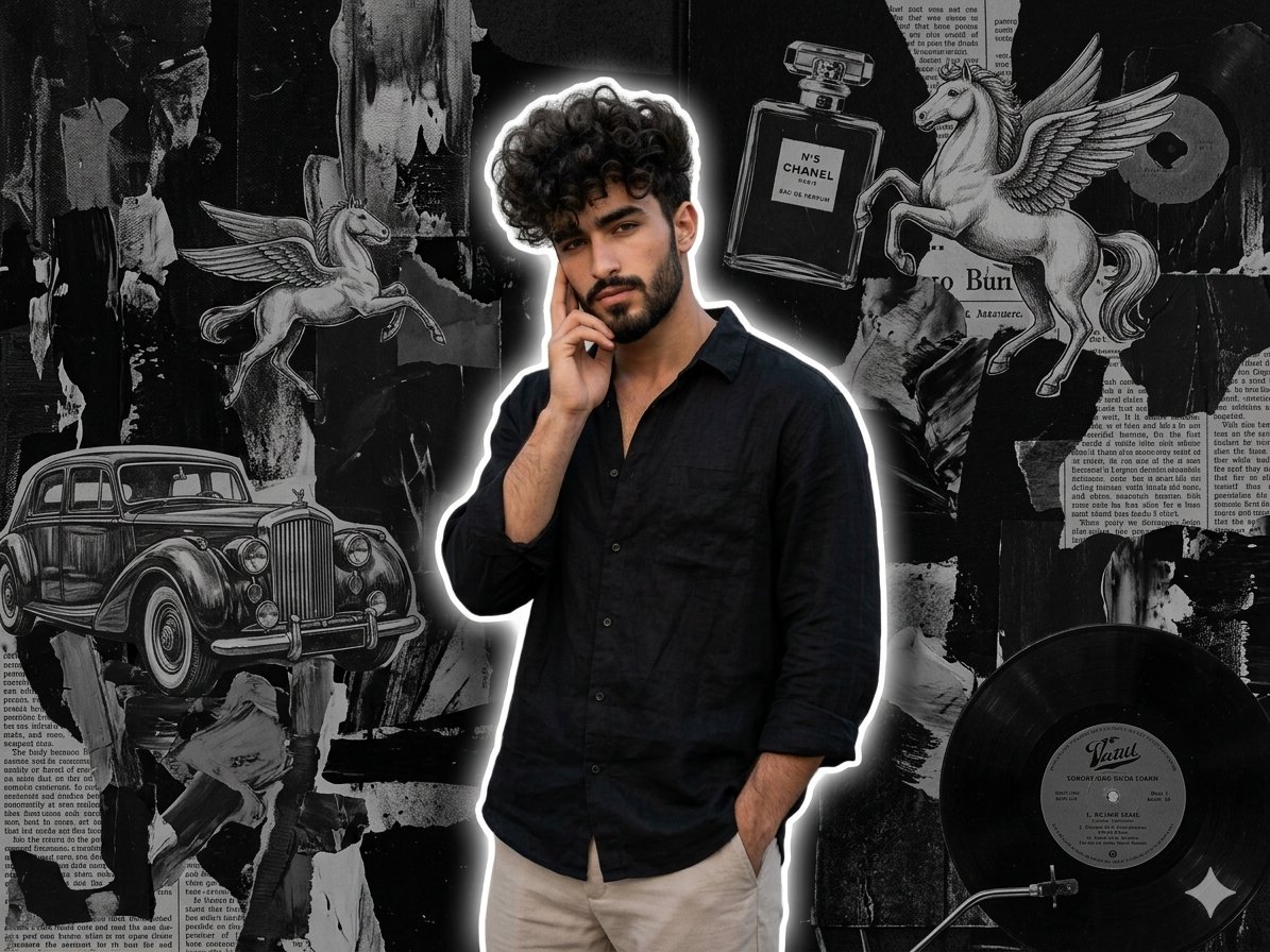 Stylish Man in Grunge Collage Background AI image template preview