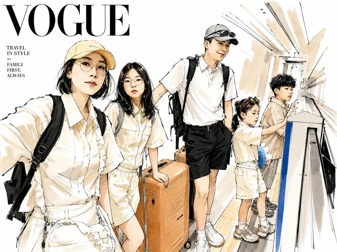 Vogue Style Watercolor Travel Illustration AI image template preview