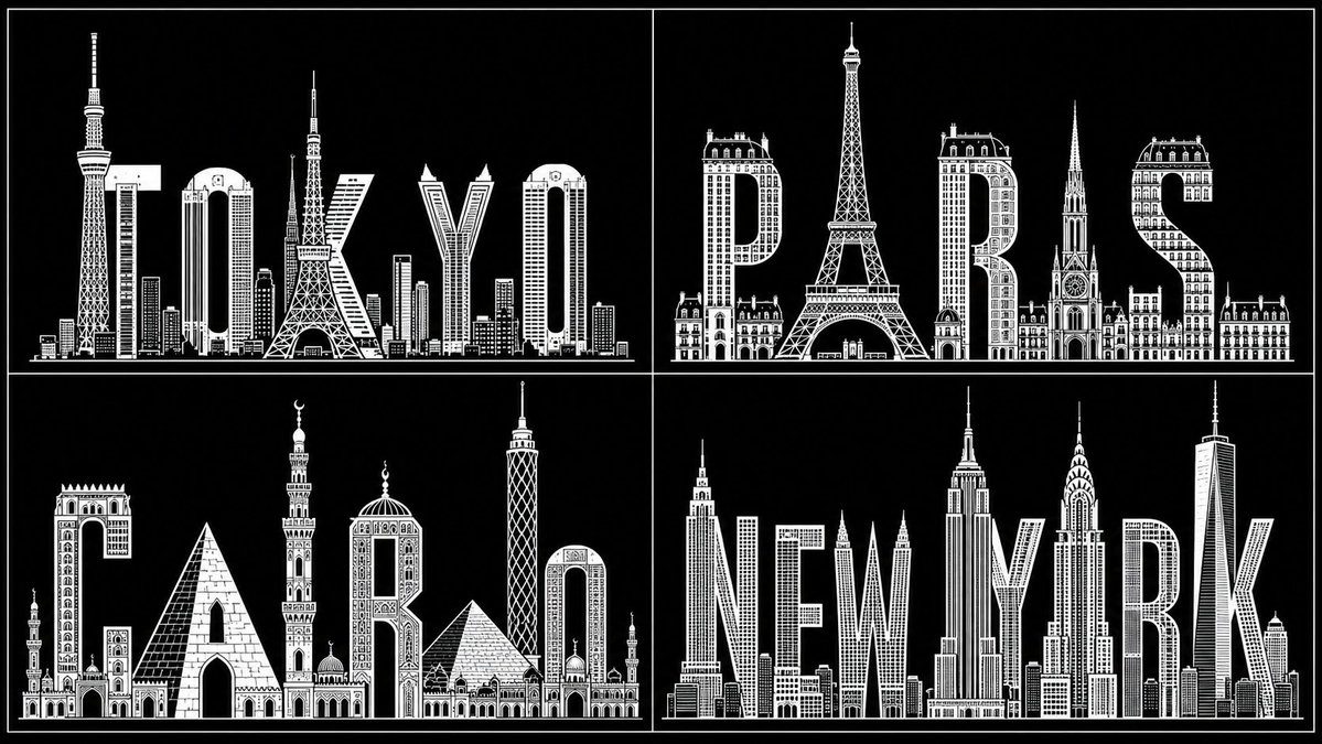 Typography City Skyline Silhouette AI image template preview