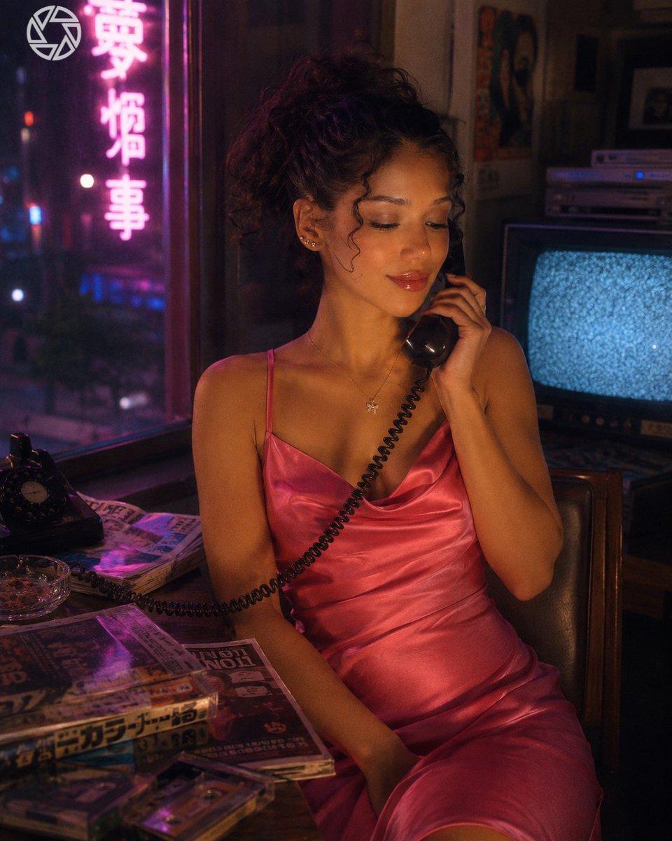 Retro Neon Night Phone Portrait AI image template preview