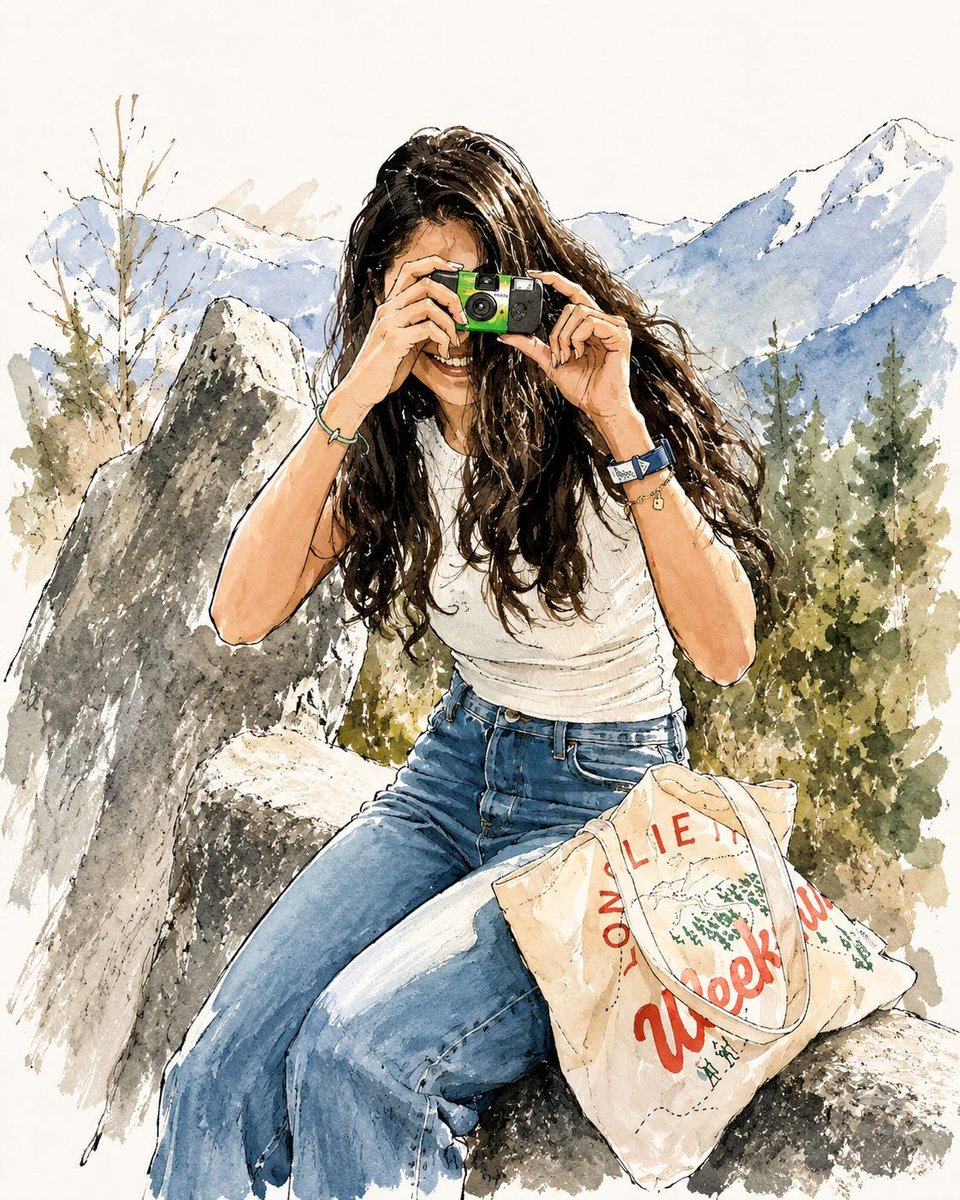 Watercolor Fashion Travel Illustration AI image template preview