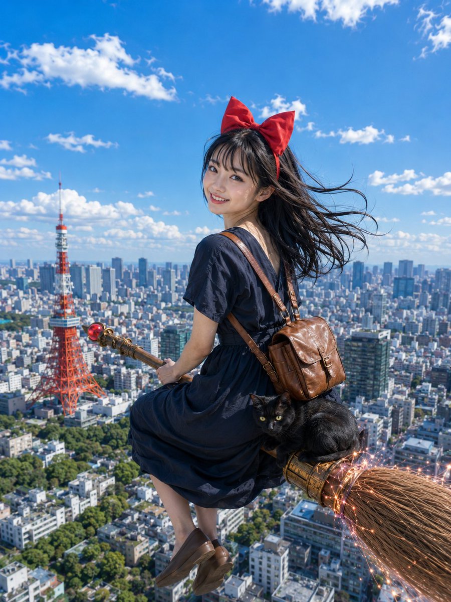Tokyo Tower Witch Sky Selfie AI image template preview