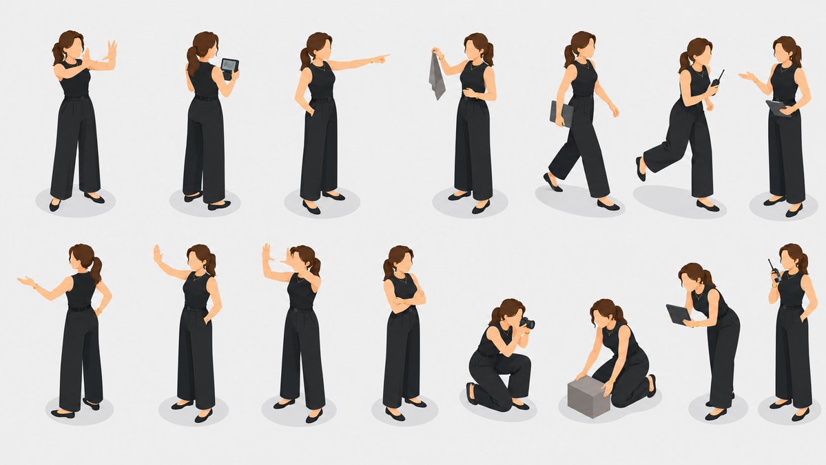 Isometric Businesswoman Pose Sheet AI image template preview