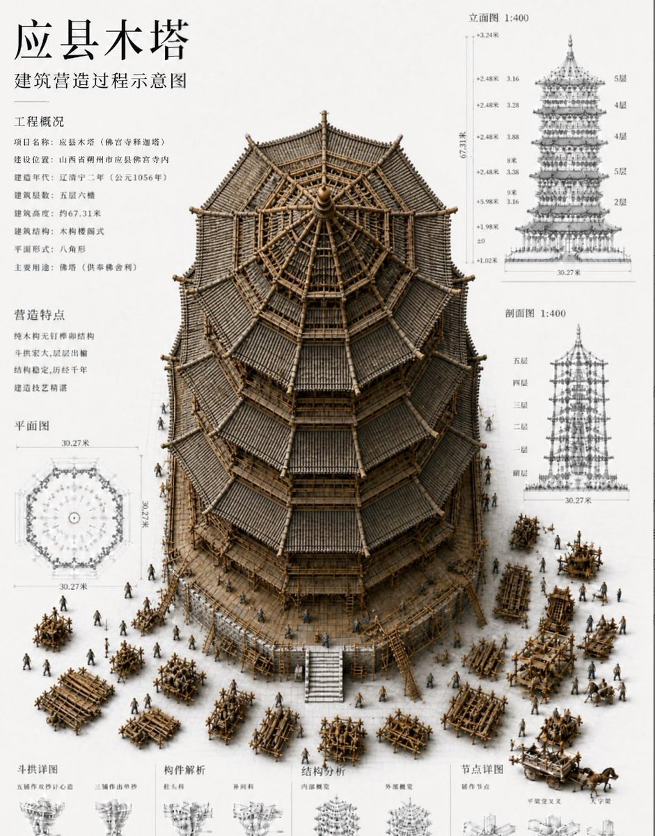 Chinese Wooden Pagoda Construction Board AI image template preview
