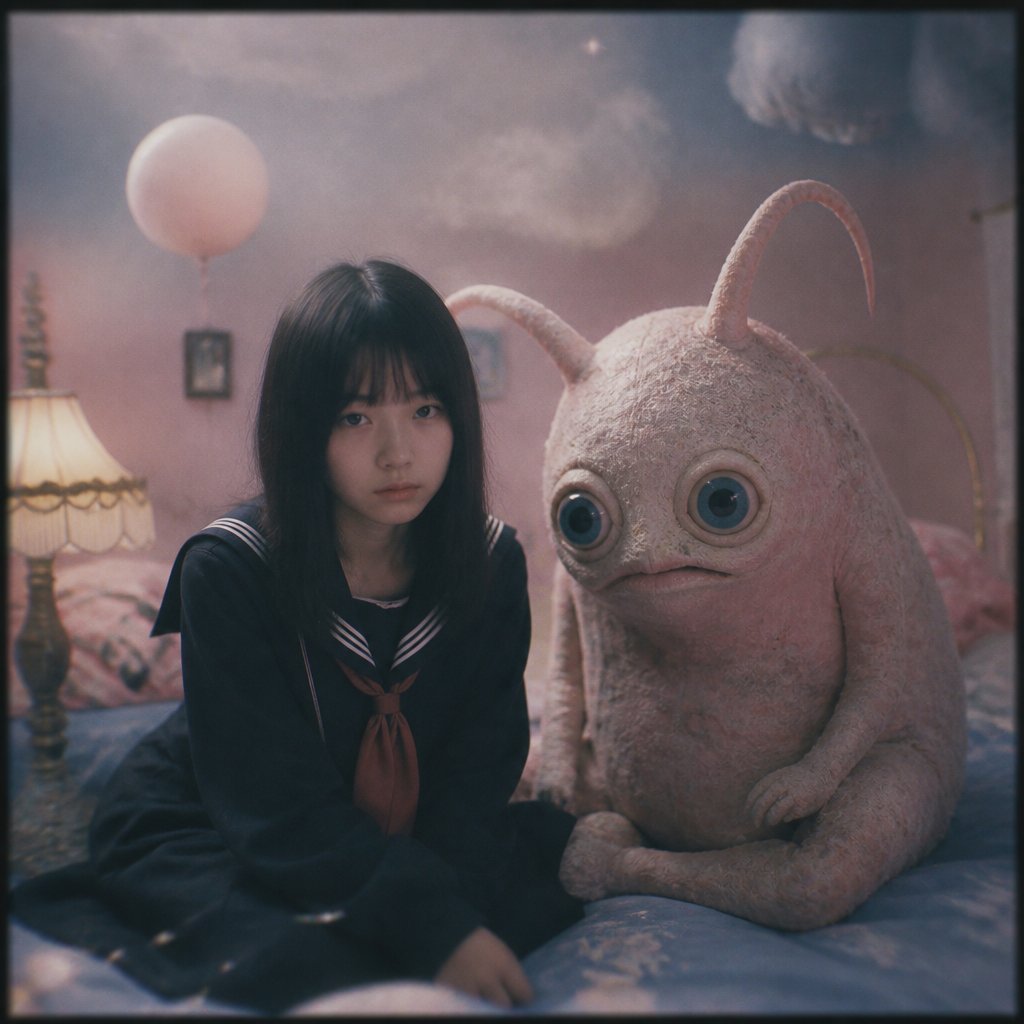 Dreamy Girl and Fantasy Creature AI image template preview