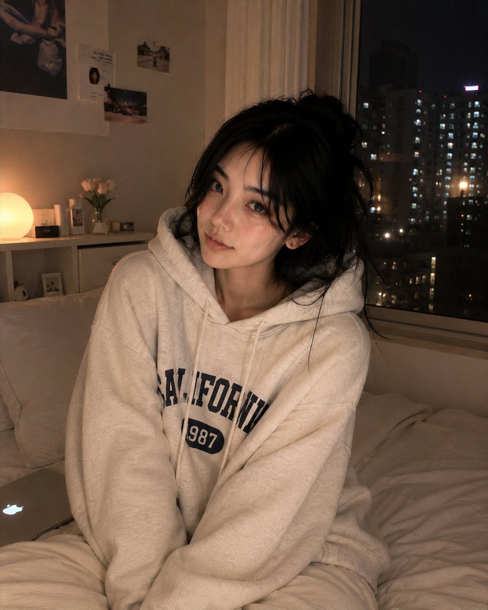 Cozy Korean Bedroom Portrait AI image template preview