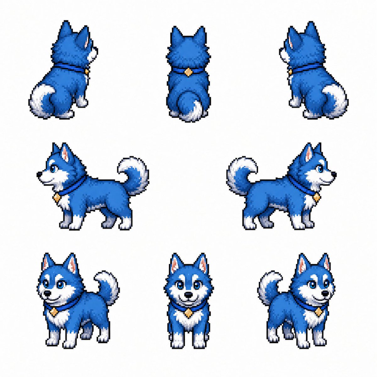 Blue Husky Pixel Sprite Sheet AI image template preview