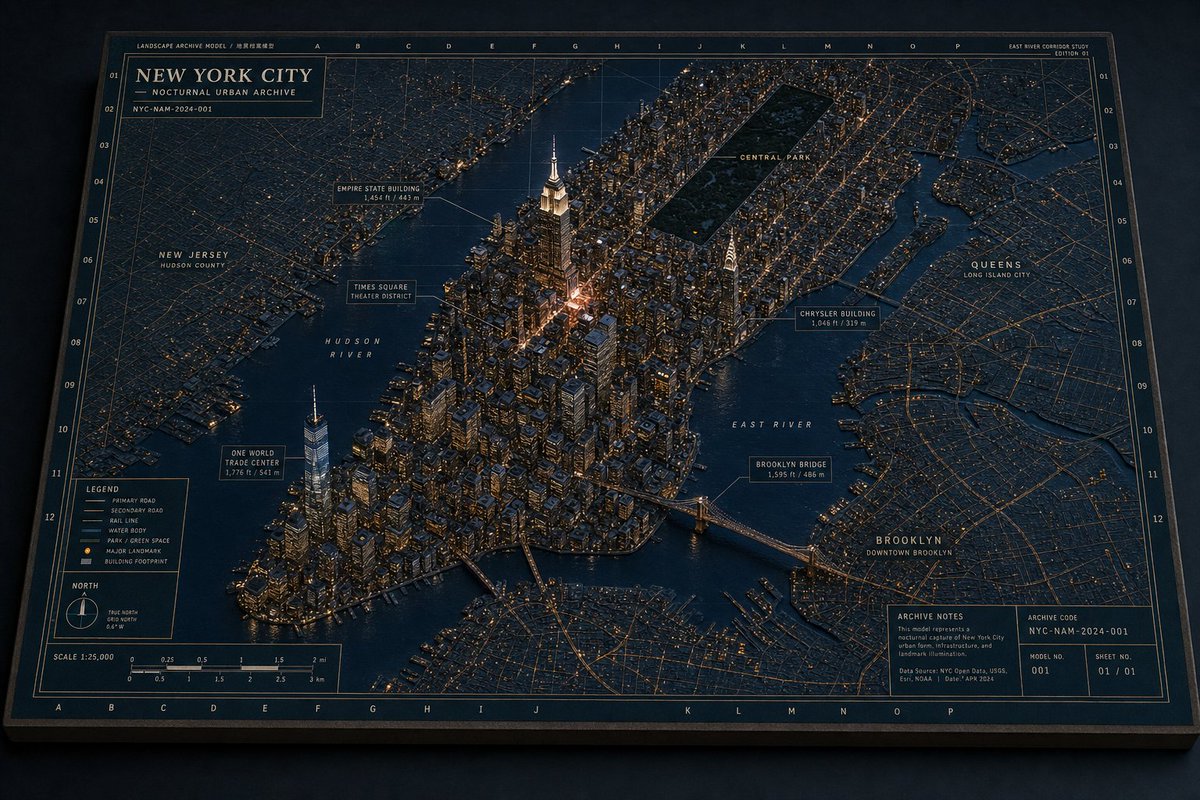 Nocturnal New York 3D Archive Map AI image template preview