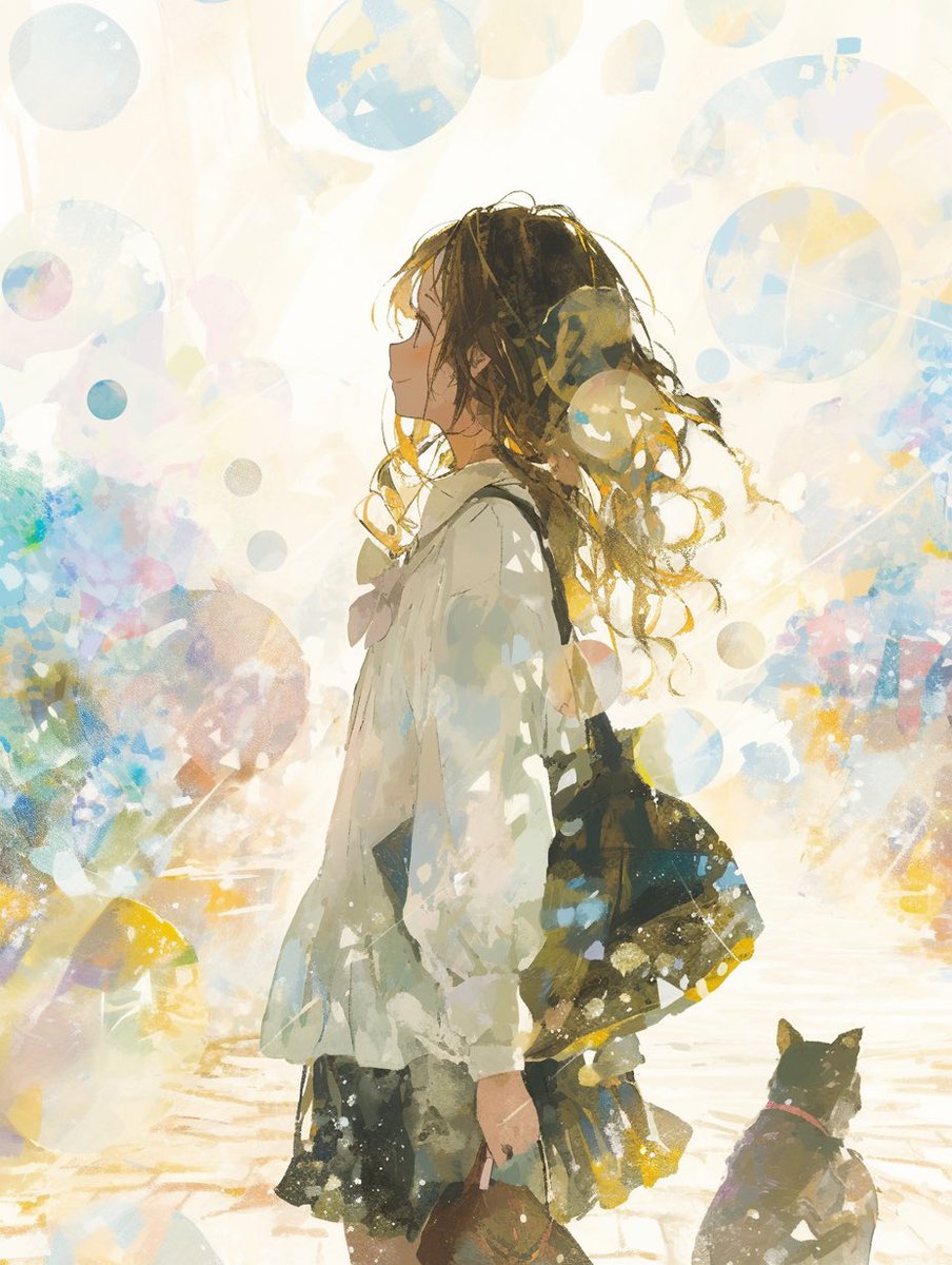 Backlit Anime Girl with Cat AI image template preview