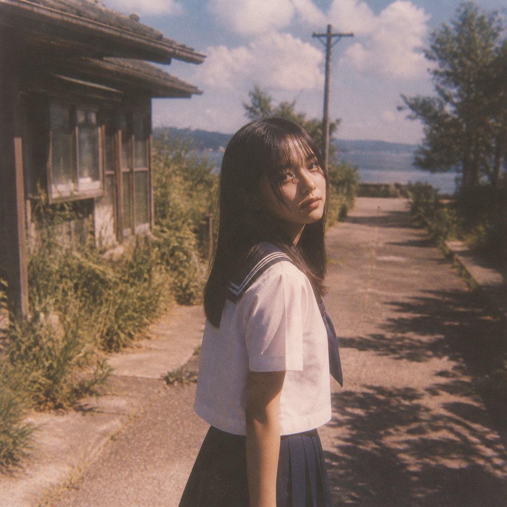 Nostalgic Summer Schoolgirl Snapshot AI image template preview