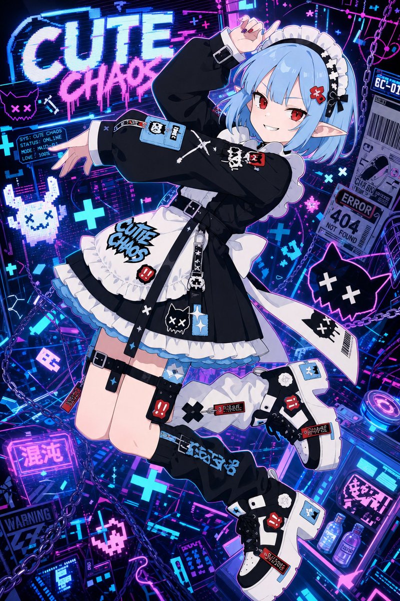 Cute Chaos Cyberpunk Maid Elf AI image template preview