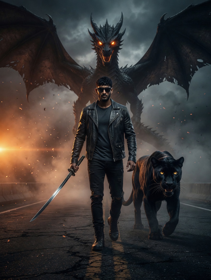 Cyberpunk Fantasy Action Movie Poster AI image template preview