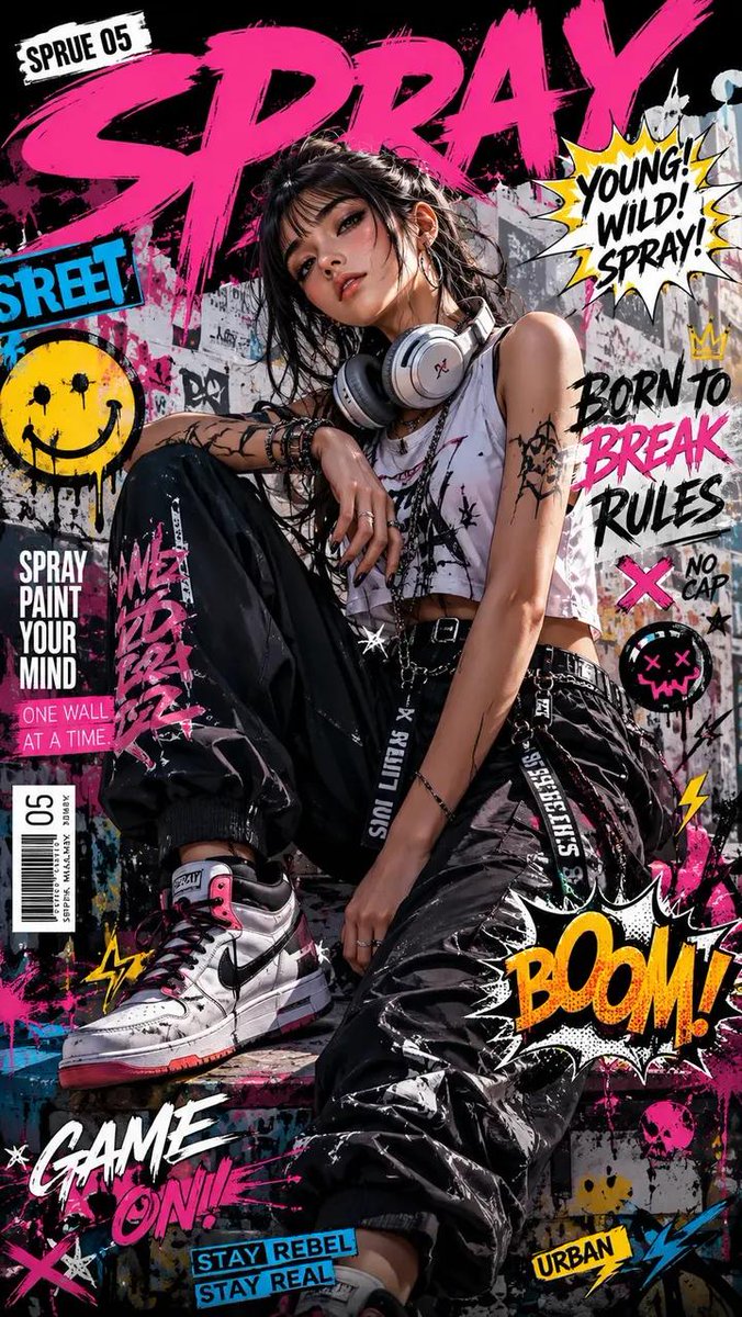 Street Art Rebel Magazine Cover AI image template preview